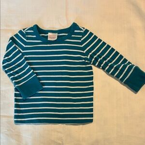 Hanna Andersson Teal and White Striped Long Sleeve Tee